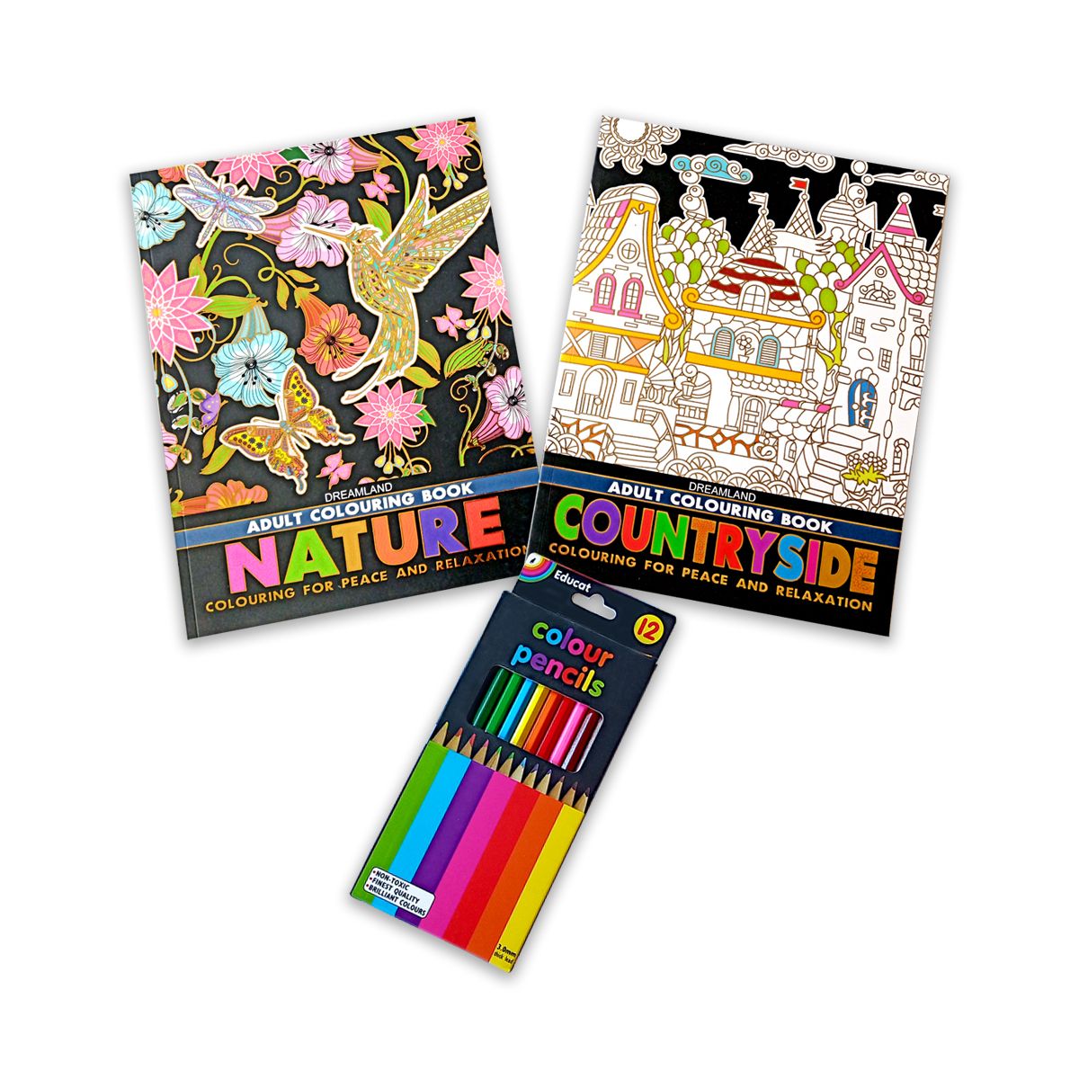Educat Adult Colouring Books & Pencils Pack 3 Buy Online in South