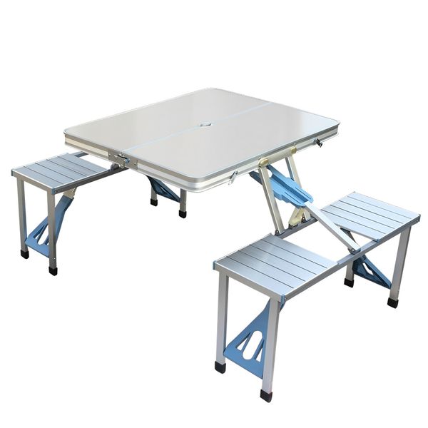 Foldable Aluminum Picnic Table with 4 Seats, Fire Board Tabletop