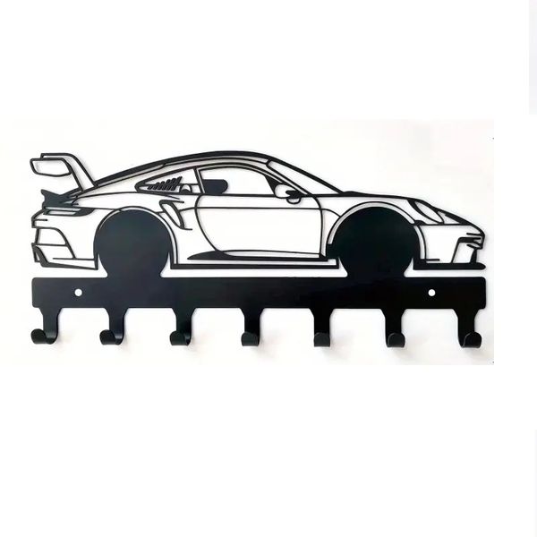 7-Hook Super Car Key Holder - Wall Mounted Black Metal Key Rack LM1