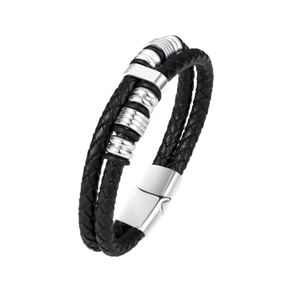 Men's Braided Pu Leather Bracelet Magnetic Clasp image