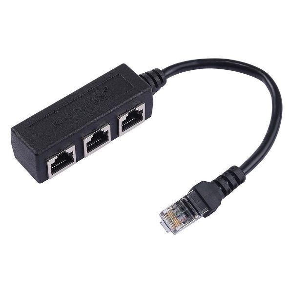 Black L144 RJ45 Splitter Ethernet One Male To Three Female Extension Line