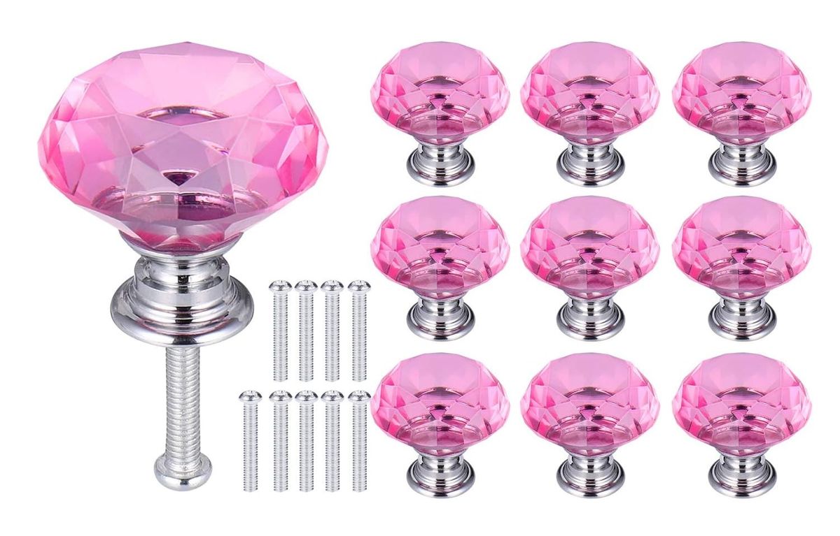 10 Crystal Drawer Knobs-Pink