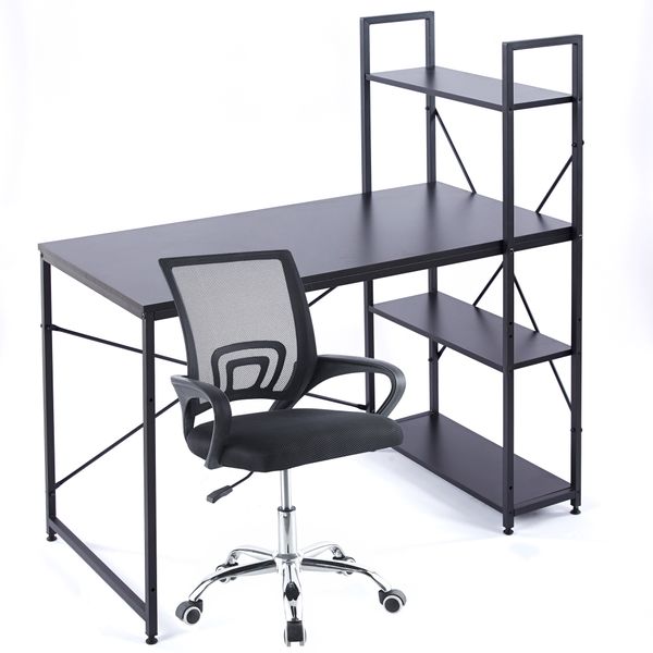 Work Study Desk Chair Set Computer Table with Shelves for Home Office