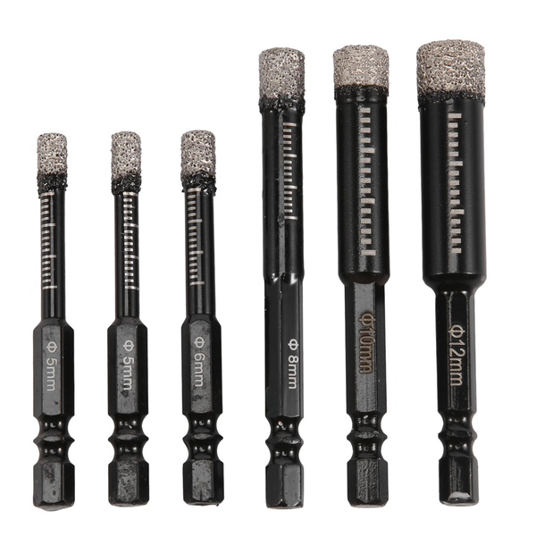6Pc Black Drill Bits Set for Ceramic Glass Hard Materials 5/6/812mm