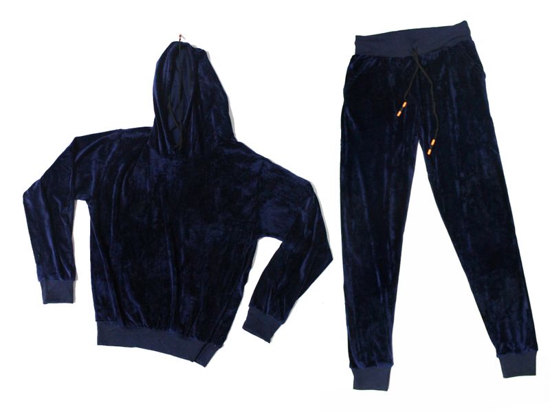 Navy Blue Velvet Tracksuit