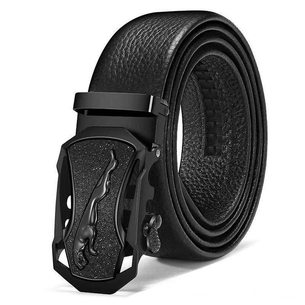Matte Black Panther Pattern Men Business Casual Belt Automatic Buckle