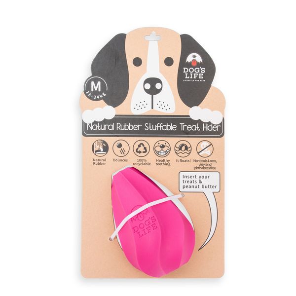 Dog's Life Natural Rubber Stuffable Dog Toy Hot Pink