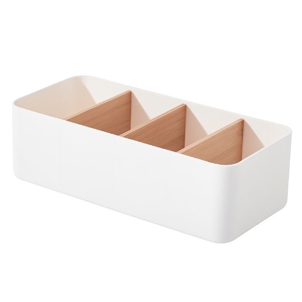 Four Compartment Desktop Organizer with Modular Bamboo Dividers - Black