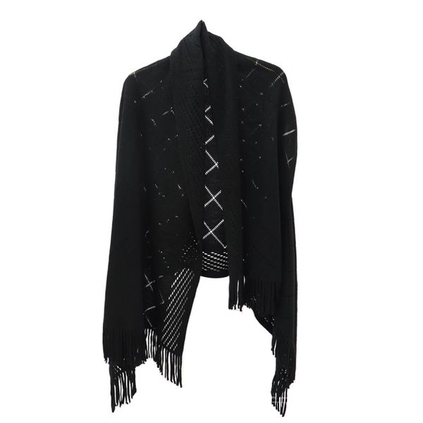 Blackcherry Open Knit Diamond Cut Out Pattern Poncho/Gilet