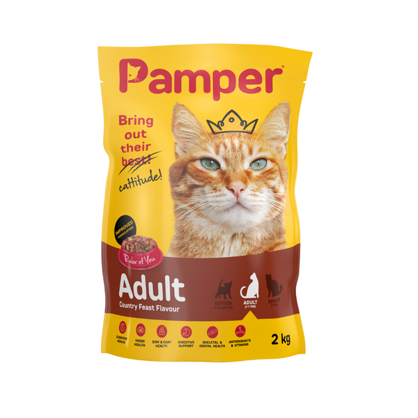 Pamper Adult Dry Cat Food Country Feast Flavour (1 x 2kg)