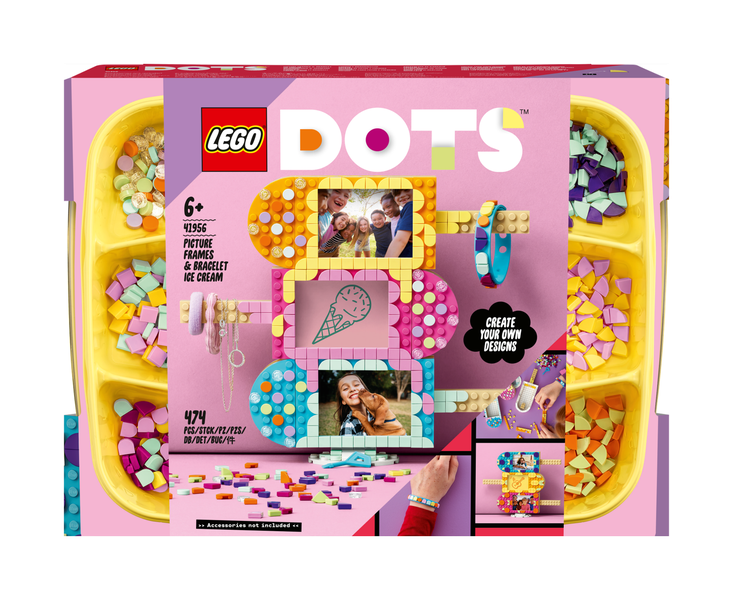 LEGO® DOTS Ice Cream Picture Frames &amp; Bracelet 41956 DIY Craft Kit, 474 pcs