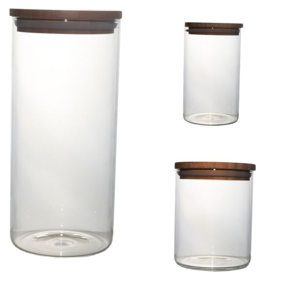 Cannister Set 3 Piece With Bamboo Lid Borosilicate Glass