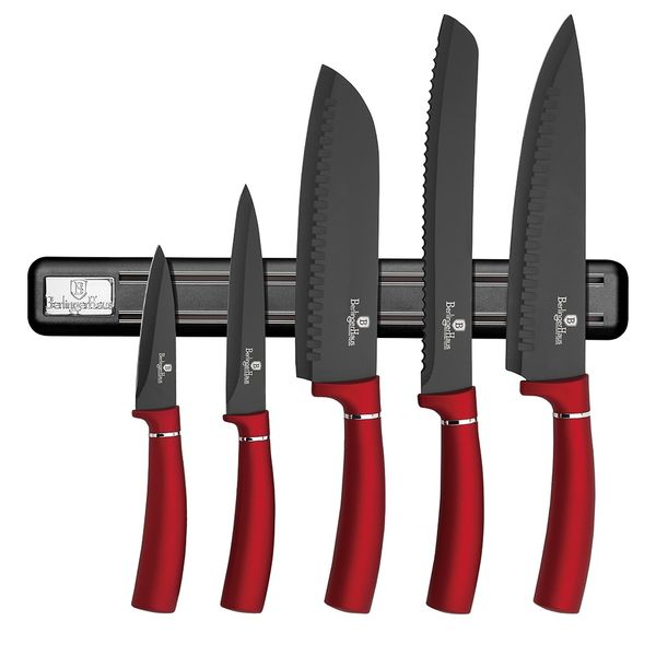 Berlinger Haus 6 Piece Knife Set with Magnetic Hanger - Burgundy