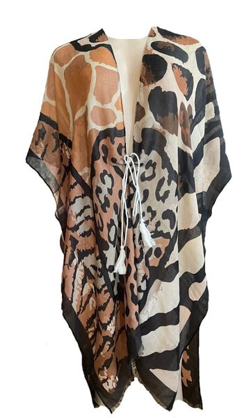 Ladies Satin Silk Kaftan with Assorted Patterns - Brown/Black