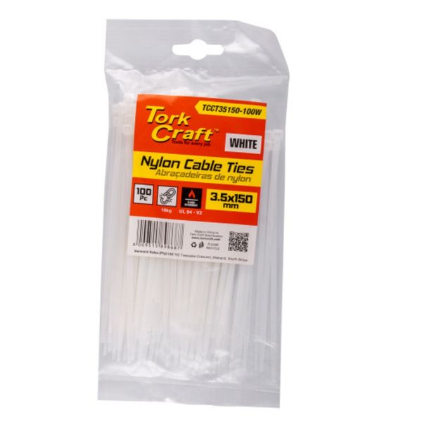 Tork Craft - Nylon Cable Ties 3.5mm x 150mm White - 100 Pieces