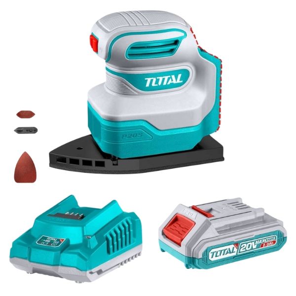 Total Tools - Cordless Palm Sander (20V) with Battery (2Ah) and Charger