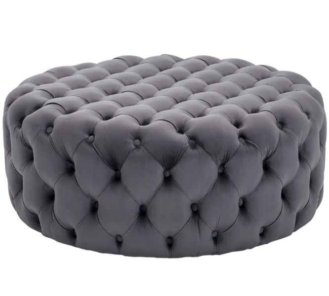 Paris Grey Leather Round Non-Storage Ottoman