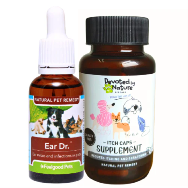 Ear Dr Pet Ear Drops (30ml) + Itch Caps (60 Veg Caps) Combo For Dogs &amp; Cats