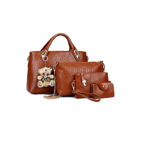 Women's Top Handle Satchel - PU Leather Durable Crossbody Handbag Set - 4pc Image