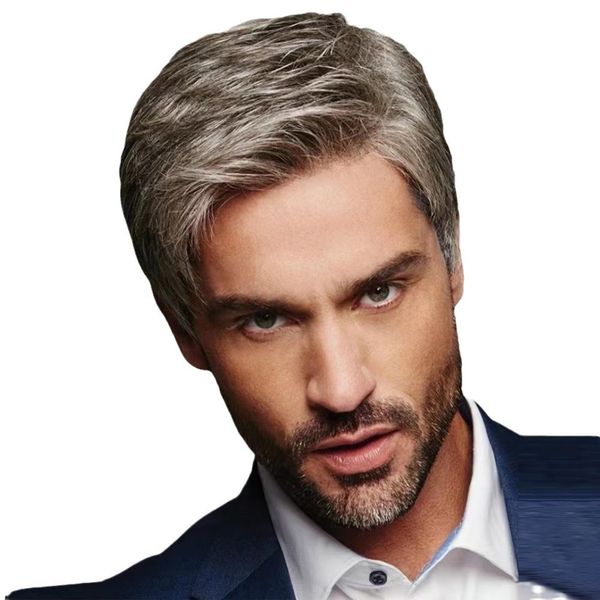 New Men's Gradient Brown-Gray Short Wig