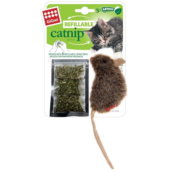 Catnip Toy Refillable Catnip Mouse with 3 Catnip Teabags