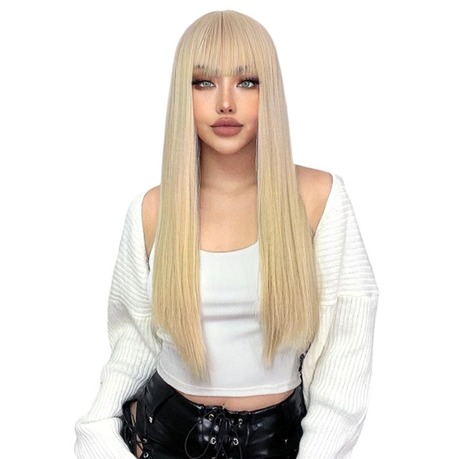 Blond Long Straight Synthetic Wig With Bangs Shop Today. Get it