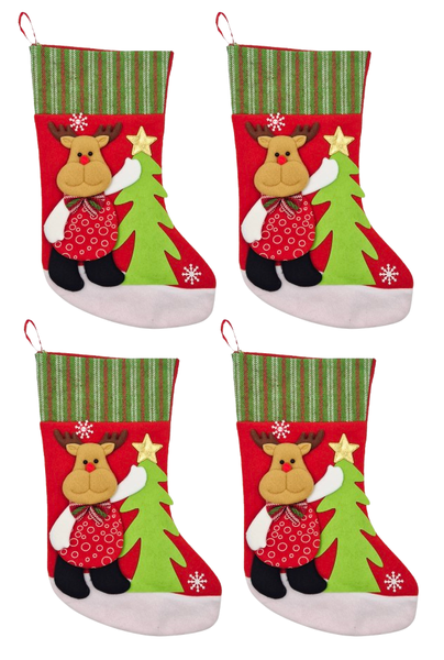 Set of 4 Reindeer Christmas Stockings