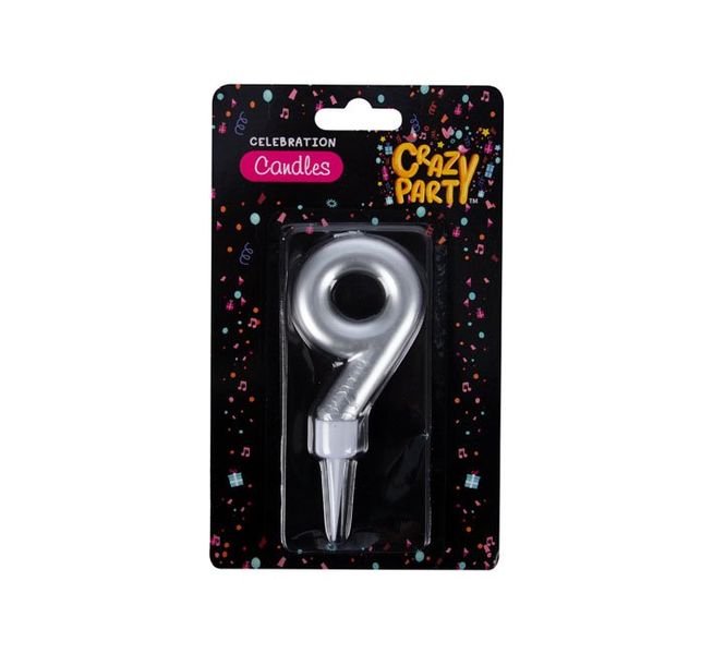Birthday Candle - Celebration Candles - Number 9 - Silver - Large - 8 Pack