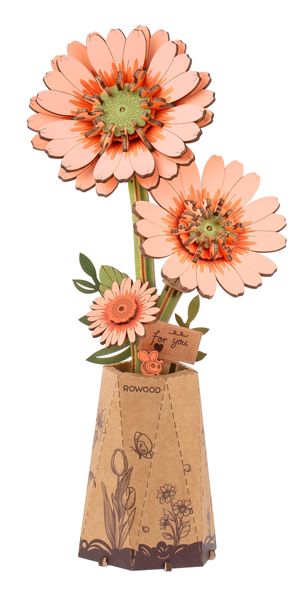 Robotime Rowood Wooden 3D DIY Puzzle - Light Orange Gerbera Daisy - 105pcs