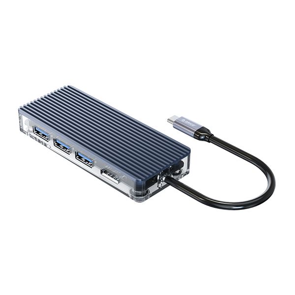 Orico Type-C 7-in1 USB3.0|HDMI|Type-C|TF&amp;SD Transparent Hub – Grey