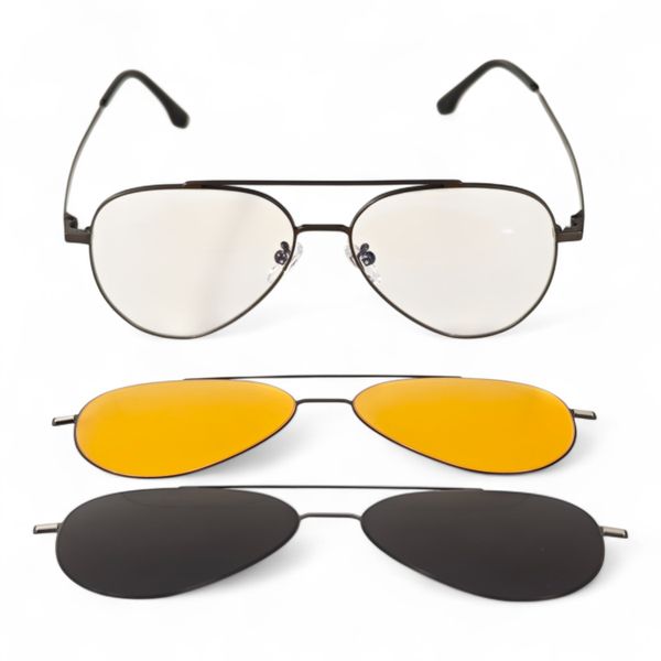 7603 Anti Blue Light Aviator Men's Glasses with Magnetic Clip-On Lenses