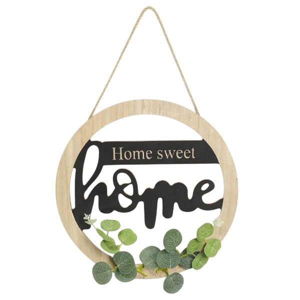 Round Wooden Home Sweet Home Wall Hanging Sign - Wood &amp; Green