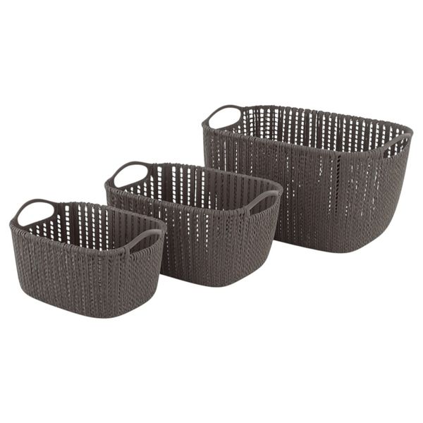 3 Piece - Woven-Style Plastic Storage Basket Set