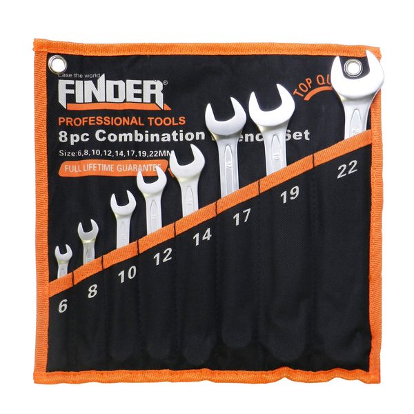 FINDER - 8 Pieces Combination Wrench Set - 6mm to 22mm - 192181
