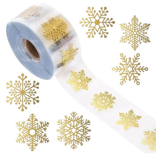 500pcs Gold Snowflake Stickers Roll