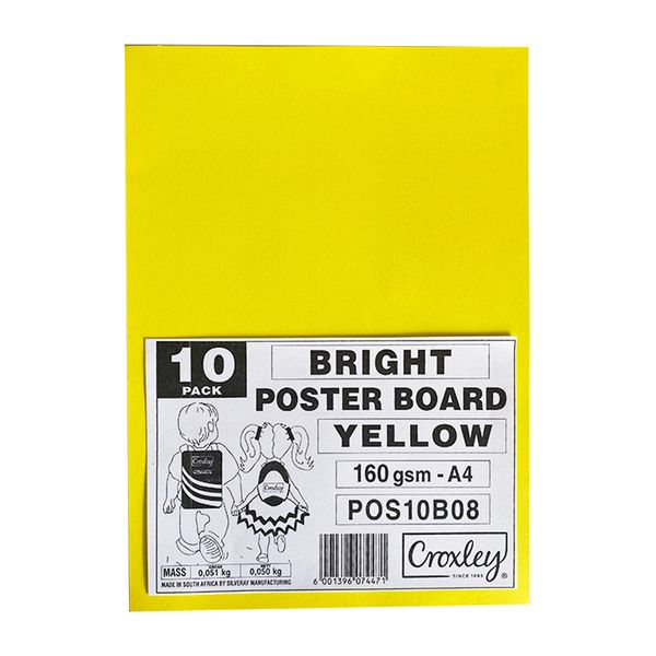 CROXLEY Bright Poster Boards 160gsm A4 Pack 10's Yellow