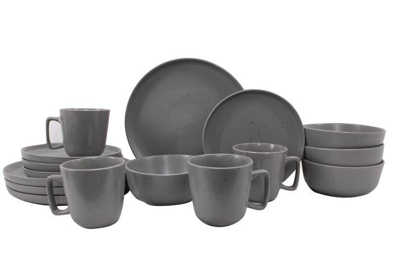 16-Piece Minimalist Coupe Stoneware Dinner Set - Speckled Gray
