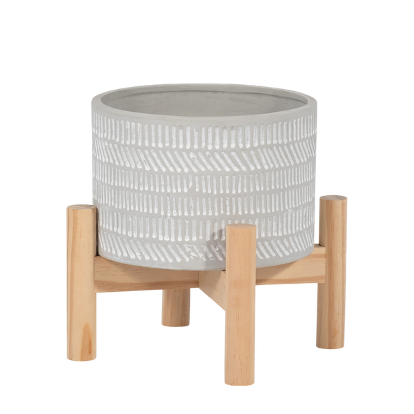 Trendy Flower Pot/Planter Elevated on Wooden Stand with Diamond Design