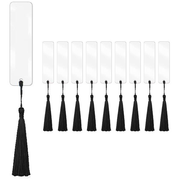 Clear Acrylic Bookmark and Tassel Set - Black Tassels