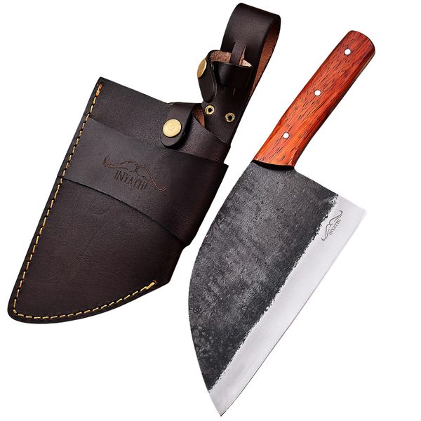 Handmade Serbian Cleaver High Carbon Steel with Red African Padauk Handle