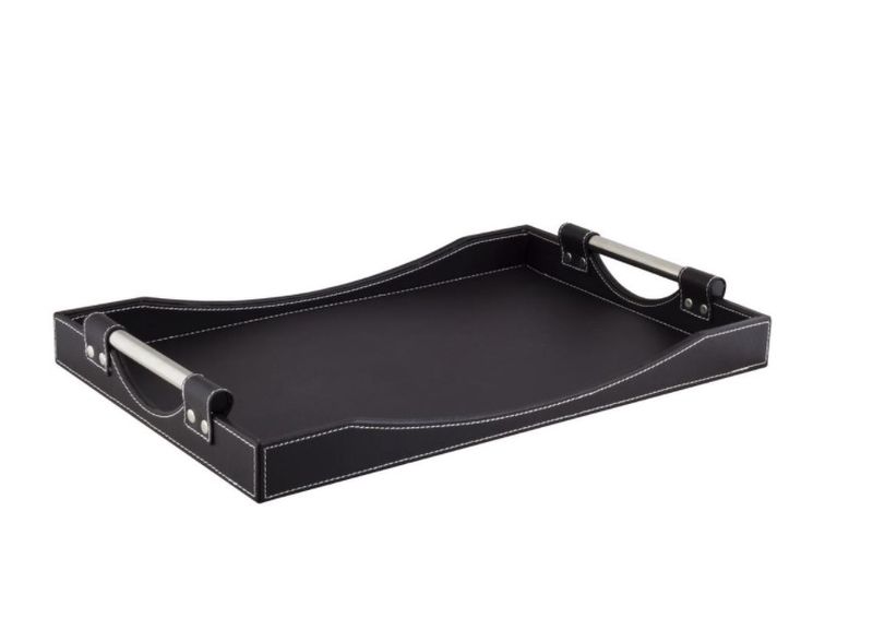 Decadent Leather Bound and Stainless Steel Handle Serving Tray