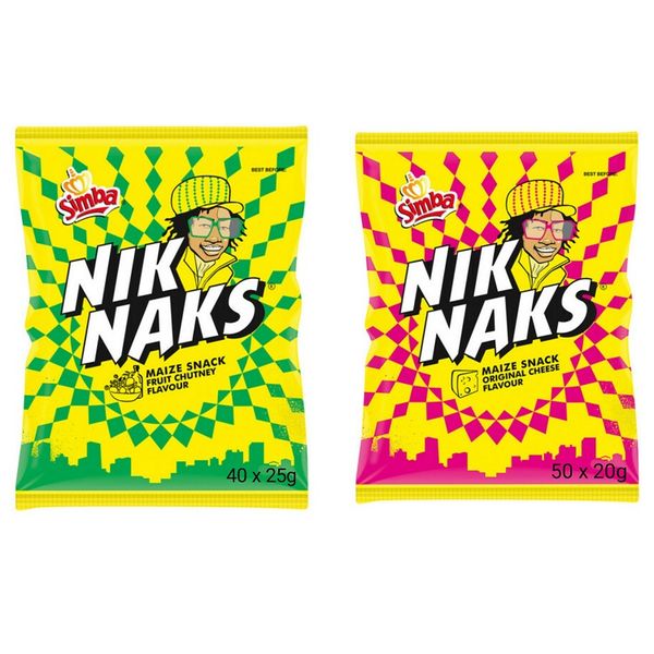 Niknaks - Original Cheese - 50 x 20g &amp; Chutney - 40 x 25g Maize Snack