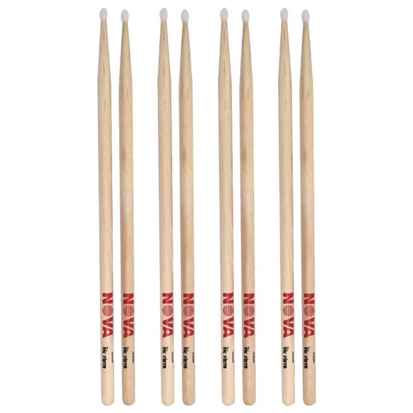 Vic Firth Nova Hickory 5A Nylon Tip Drum Sticks - Pack of 4 Pairs