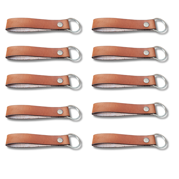Pack of 10 Veg-Tanned Leather Loop Keyrings - Double-Side Engraving