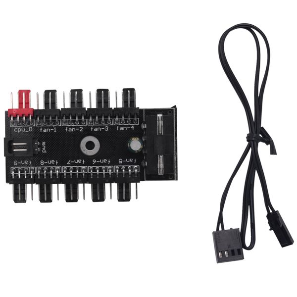 10 Port PC Chassis Fan Hub CPU Cooling HUB 12V 4 Pin Fan PWM Hub