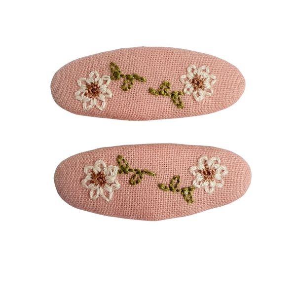Pink Embroidered Hair Clip Cute Kids Hair Accessory - Set of 2