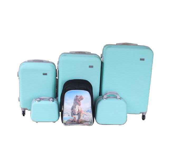 5-Piece Light Green Hard Shell Luggage Set + Kids Dinosaur Backpack