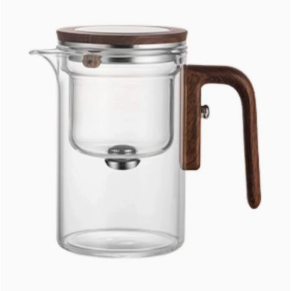600ml Glass Teapot with Strainer and Wooden Handle