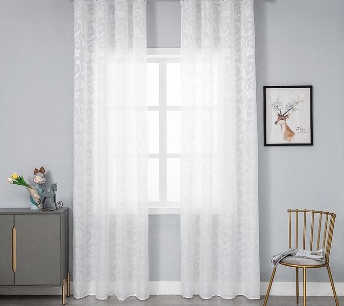 Ready Made Sheer Floral Living Room Taped Curtains W500cm W x H250 cm.