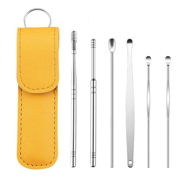 6-Piece Portable Ear Scoop Set with Spiral Spring - Safe Ear Wax Remover